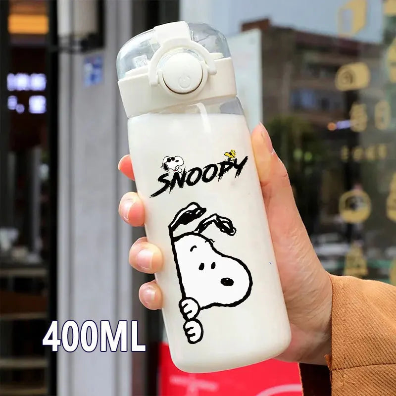 Snoopy Straw Bottles 600ml/400ML Transparent Plastic Anti Drop Water Bottle Children Students Charlie Browns Outdoor Capacity