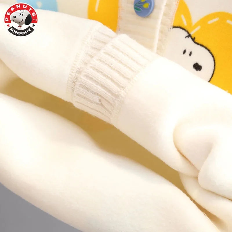 Peanuts Snoopy spring and autumn long-sleeved cartoon love printed thickened knitted cardigan children's casual all-match top