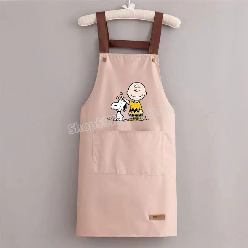 Snoopys Kitchen Apron Waterproof Ladies Men Home Apron Wipeable Oil Resistant Baking Barbecue Restaurant Cafe Aprons Kawaii Gift