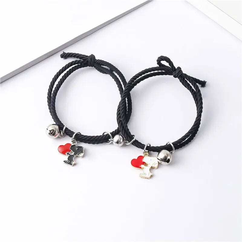 1Pair Snoopy Bracelet Couple Charm Adjustable Braided Magnetic Attraction Bracelet Cute Cartoon Friend Braid Rope Jewelry Gifts