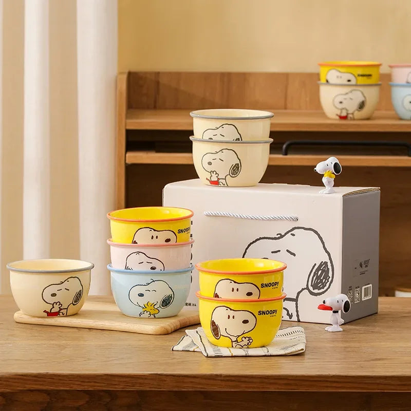 Miniso Kawaii Snoopy Authentic Ceramic 4.5-inch Tableware Bowls 4 Cartoon Large-capacity 400ml Soup Rice Bowl Gift Box