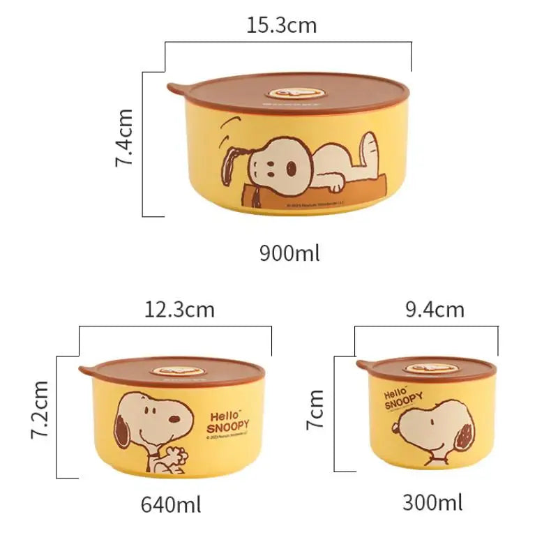 Snoopy Ceramic Bowl Set Three Piece Lid Snoopy Luch Box