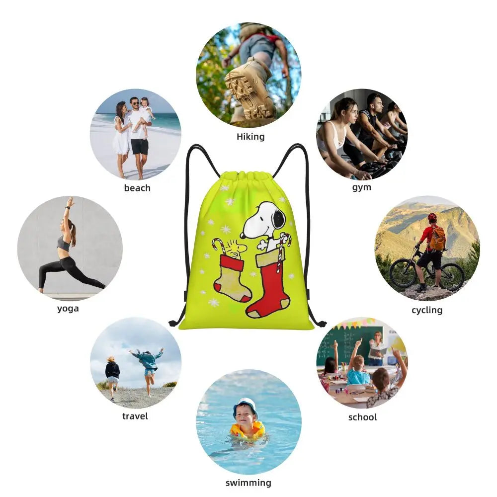 Snoopy Backpack Drawstring Sack Christmas Polyester