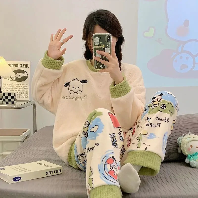 Flannel Pajama Set Kawaii Snoopy Pyjama