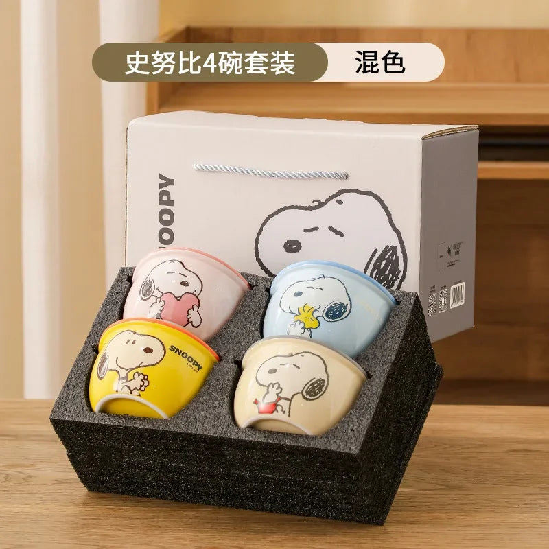 Miniso Kawaii Snoopy Authentic Ceramic 4.5-inch Tableware Bowls 4 Cartoon Large-capacity 400ml Soup Rice Bowl Gift Box