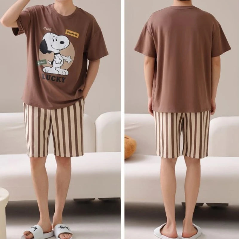 Two Piece Summer Pajamas Set For Couples Snoopy Pyjama