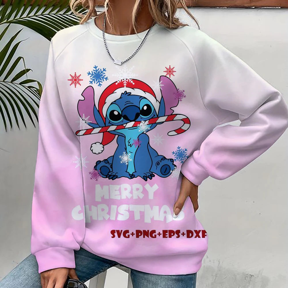 2024 autumn/winter new 3D printed women's Snoopy cartoon Christmas round neck pullover for women's street parties