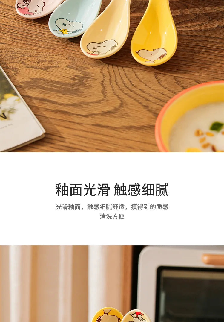 Snoopy Spoon Cartoon Ceramics Spoon Cute Child Snoopy Tableware Spoon Gift Girl Drink Porridge Spoon Hanging Hole Wholesale