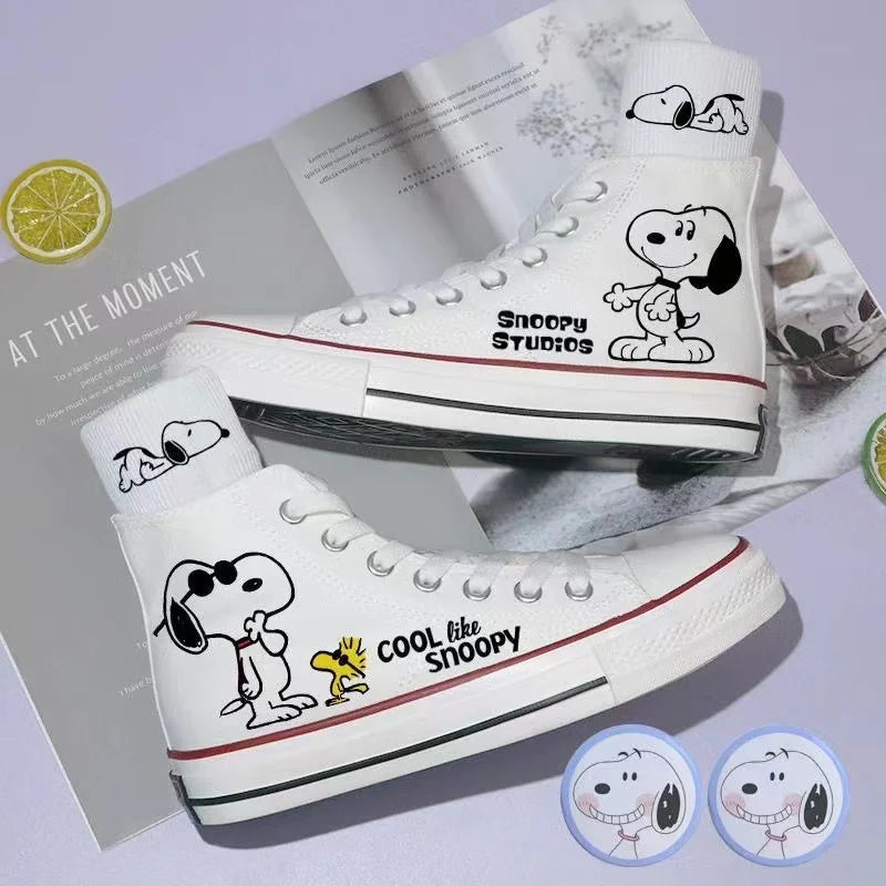 Student White Canvas Sneakers For Women Snoopy Shoes