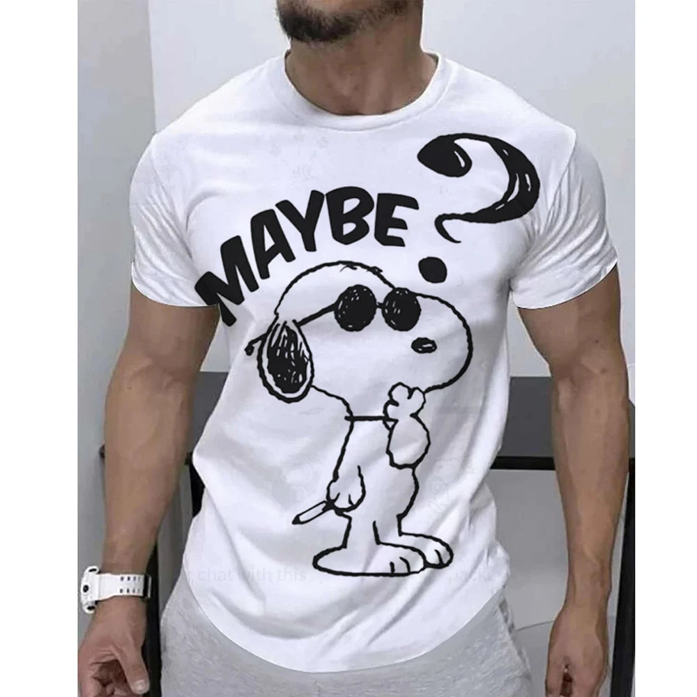 Mens Summer Printed Casual Tee Round Neck Snoopy Shirt