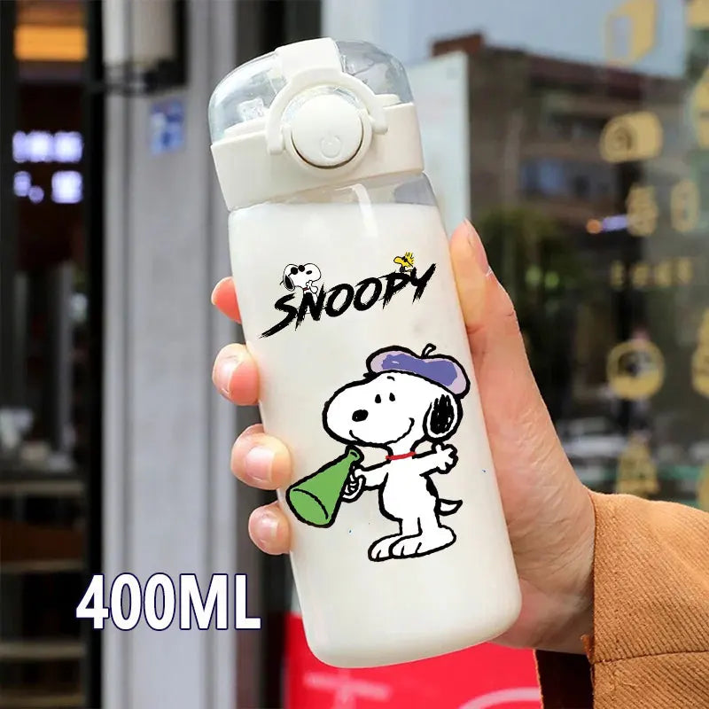 Snoopy Straw Bottles 600ml/400ML Transparent Plastic Anti Drop Water Bottle Children Students Charlie Browns Outdoor Capacity