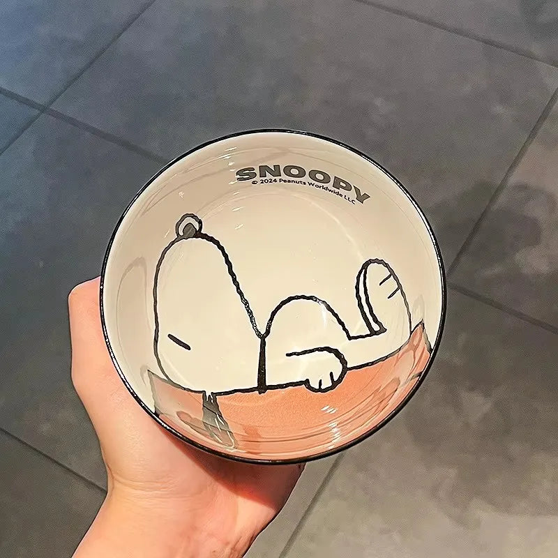 Snoopy New Cute Tableware Ceramic Bowl Particularly Beautiful And High-Value Kawaii Set Bowl Anime Cartoon Household Tableware