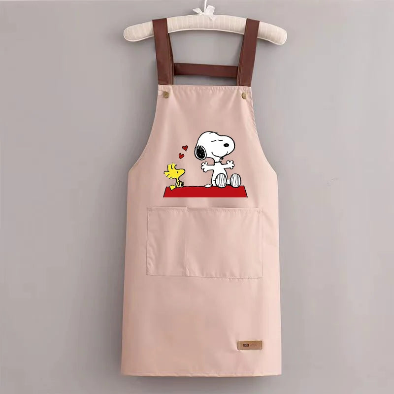Snoopys Kitchen Apron Waterproof Ladies Men Home Apron Wipeable Oil Resistant Baking Barbecue Restaurant Cafe Aprons Kawaii Gift