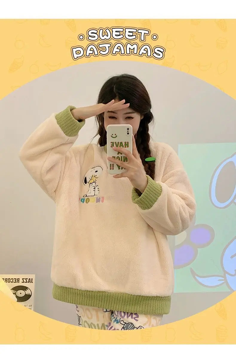 Flannel Pajama Set Kawaii Snoopy Pyjama