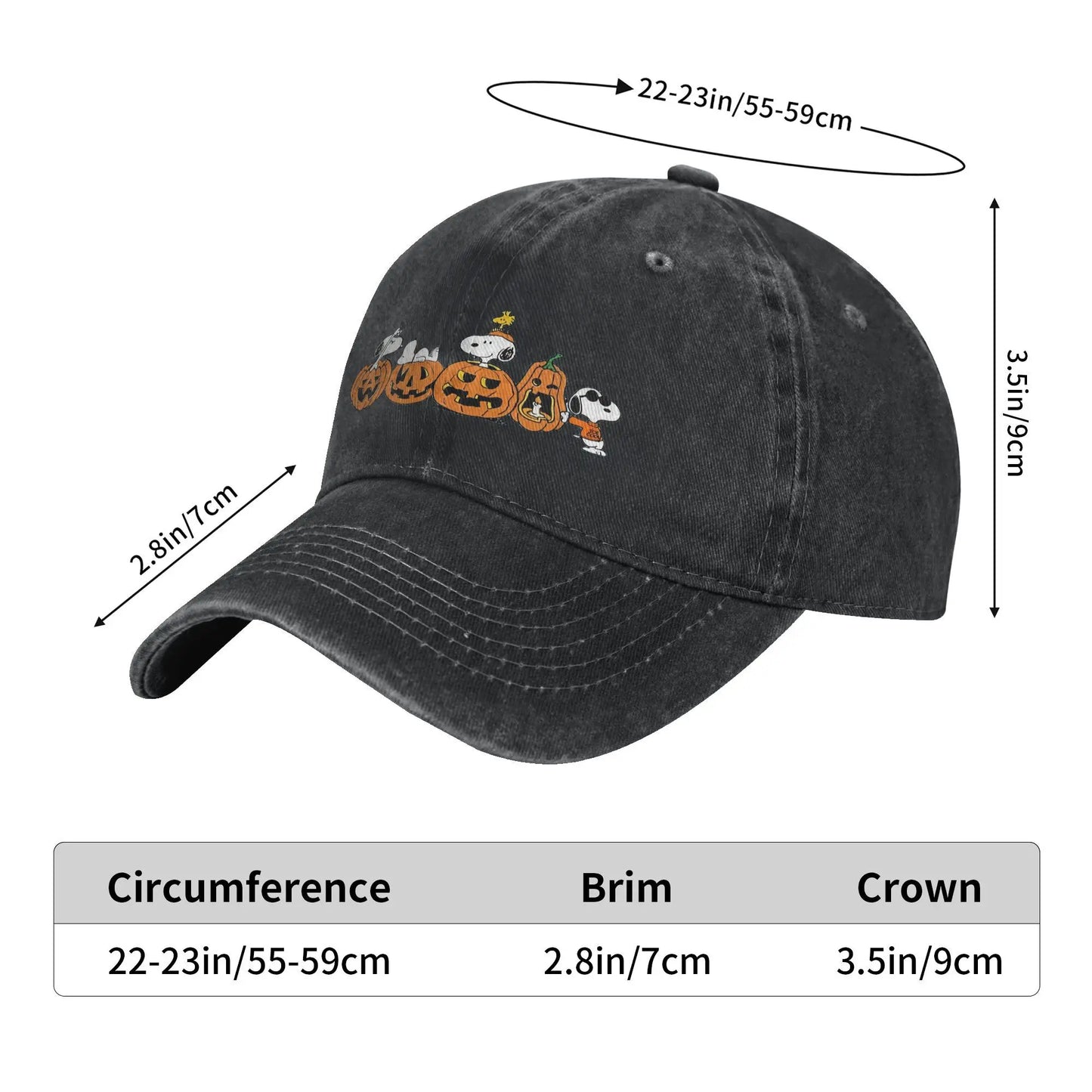 Black Halloween Pumpkin Washed Snoopy Hat