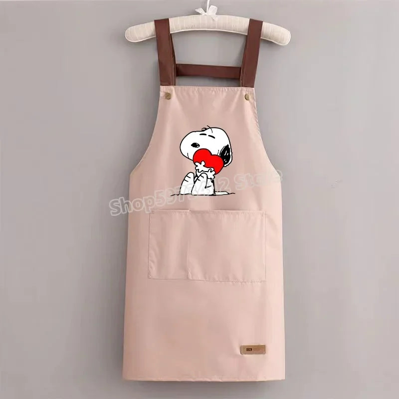 Snoopys Kitchen Apron Waterproof Ladies Men Home Apron Wipeable Oil Resistant Baking Barbecue Restaurant Cafe Aprons Kawaii Gift