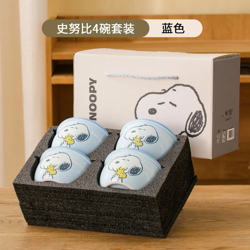 Miniso Kawaii Snoopy Authentic Ceramic 4.5-inch Tableware Bowls 4 Cartoon Large-capacity 400ml Soup Rice Bowl Gift Box