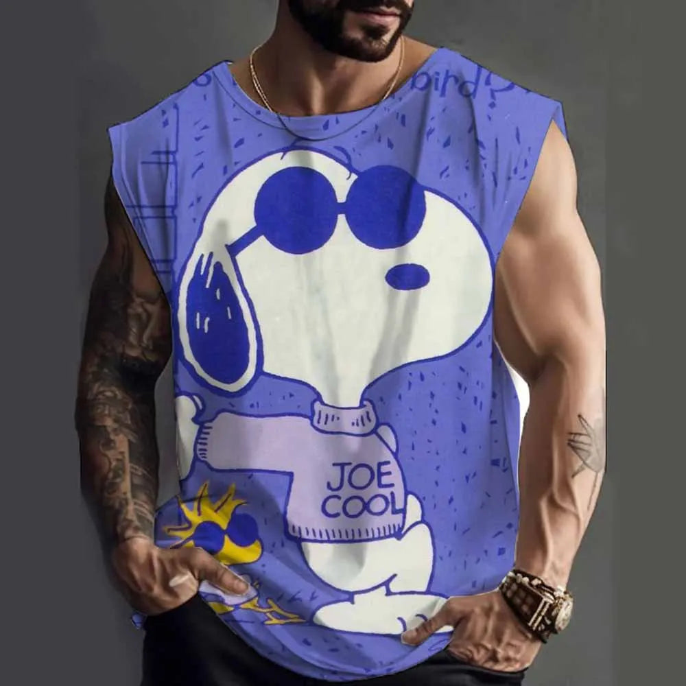 Snoopy funny print Tank Tops For Men Fashion Summer Sleeveless Casual Sports Fitness Vest Quick Dry Breathable Oversized