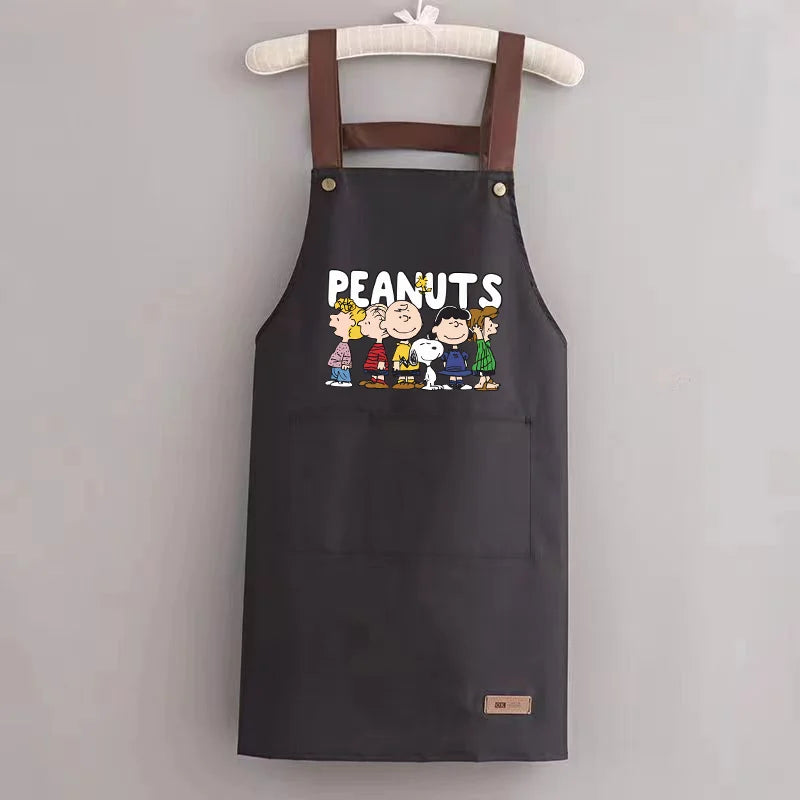 Snoopys Kitchen Apron Waterproof Ladies Men Home Apron Wipeable Oil Resistant Baking Barbecue Restaurant Cafe Aprons Kawaii Gift