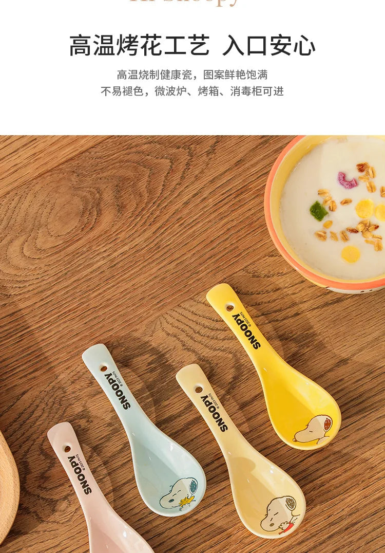 Snoopy Spoon Cartoon Ceramics Spoon Cute Child Snoopy Tableware Spoon Gift Girl Drink Porridge Spoon Hanging Hole Wholesale