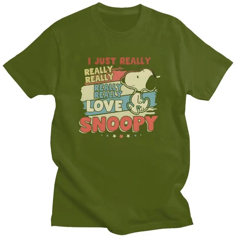 Custom Cute Cartoon Tee For Men Cotton Snoopy Shirt