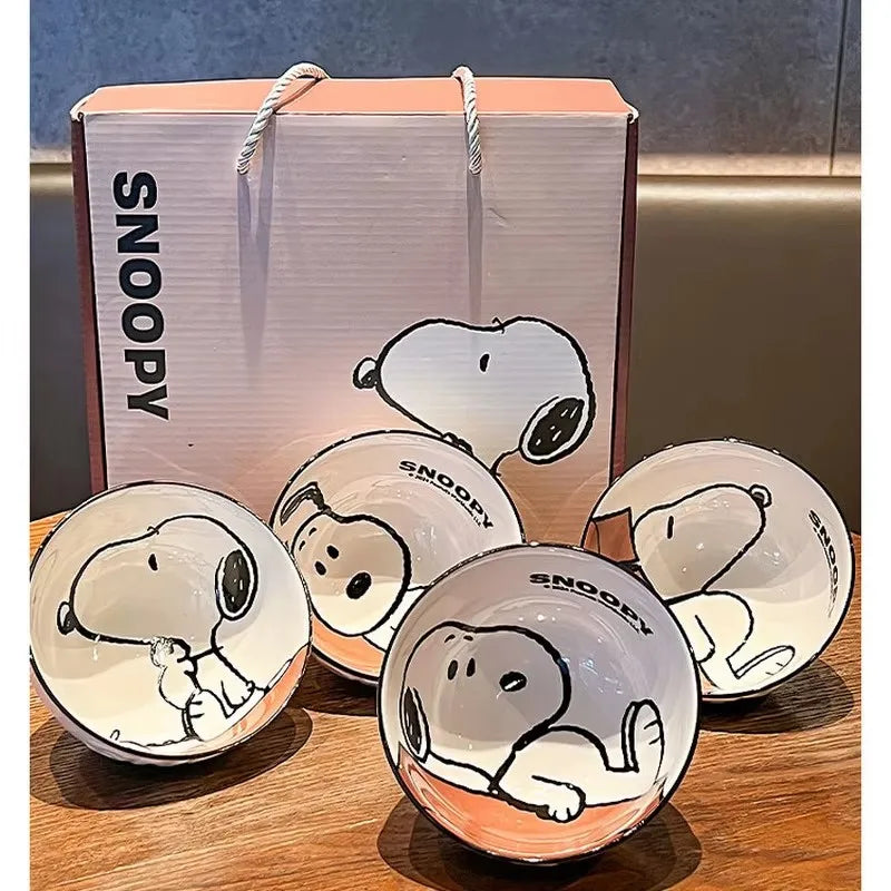 Snoopy New Cute Tableware Ceramic Bowl Particularly Beautiful And High-Value Kawaii Set Bowl Anime Cartoon Household Tableware