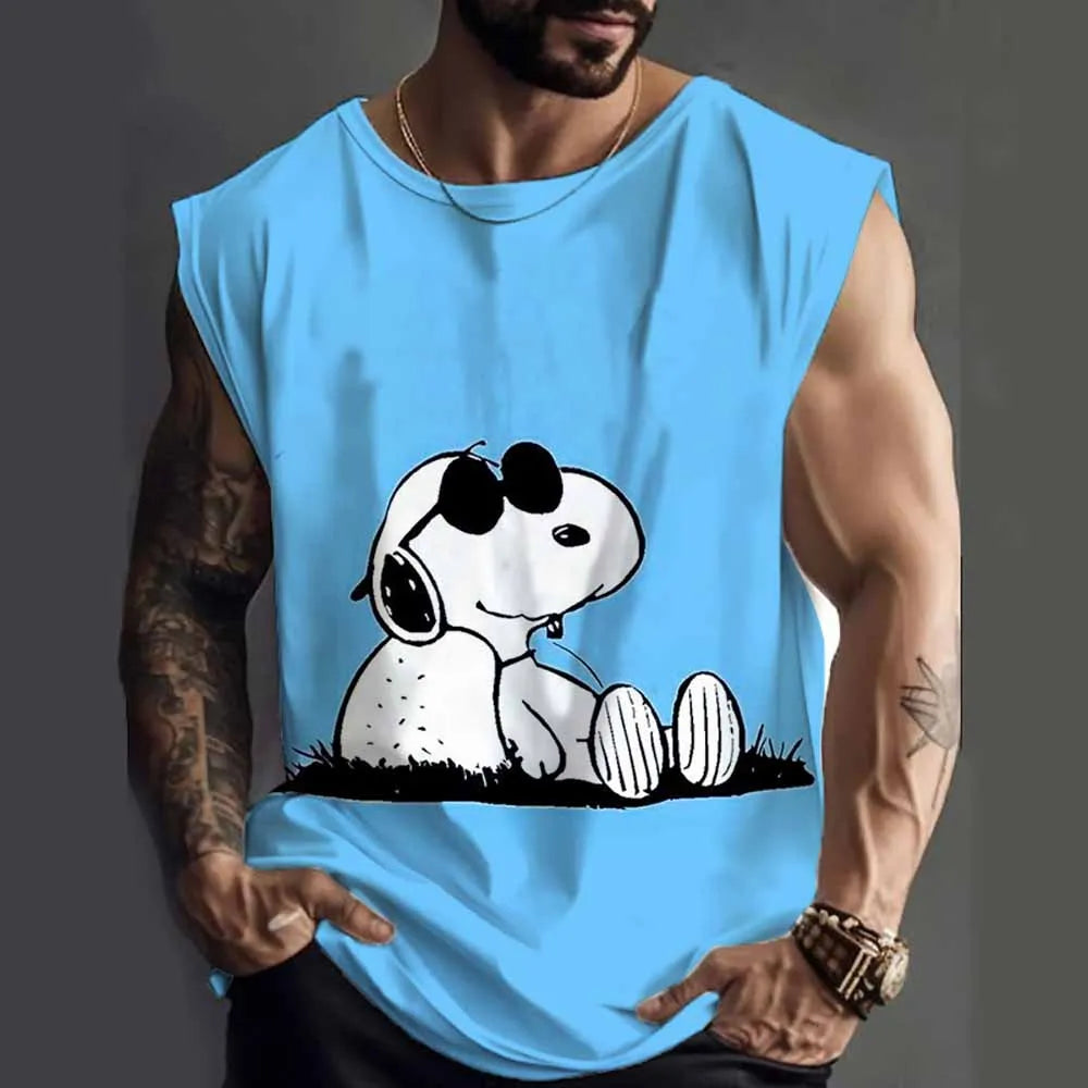 Snoopy funny print Tank Tops For Men Fashion Summer Sleeveless Casual Sports Fitness Vest Quick Dry Breathable Oversized