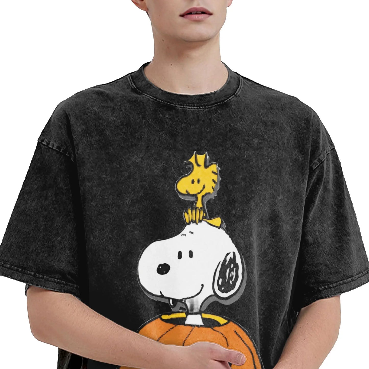 Harajuku Washed Snoopy Pumpkin Print Tee Snoopy Shirt