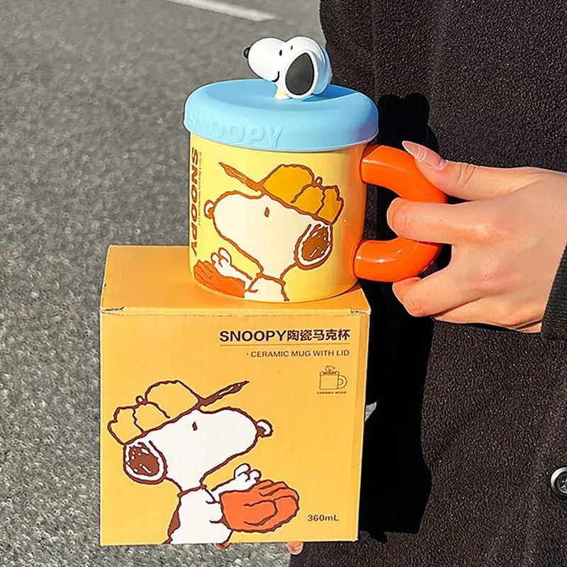 Cartoon Ceramic Coffee Mug With Lid Snoopy Cup