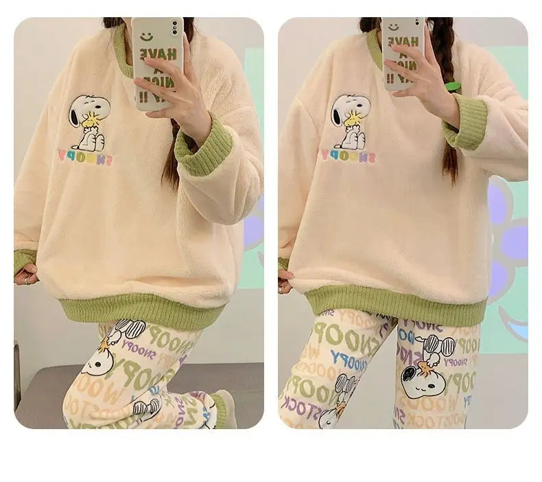 Flannel Pajama Set Kawaii Snoopy Pyjama