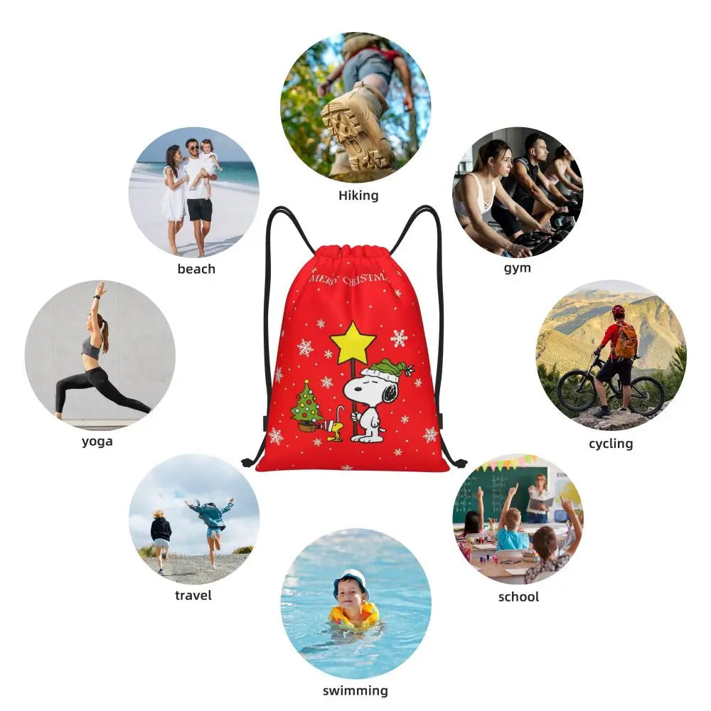Snoopy Backpack Drawstring Sack Christmas Polyester