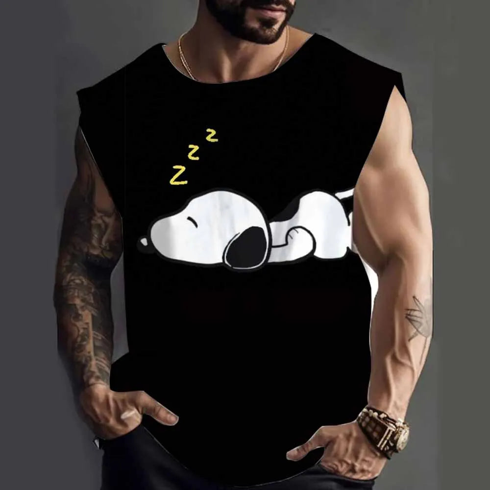 Snoopy funny print Tank Tops For Men Fashion Summer Sleeveless Casual Sports Fitness Vest Quick Dry Breathable Oversized