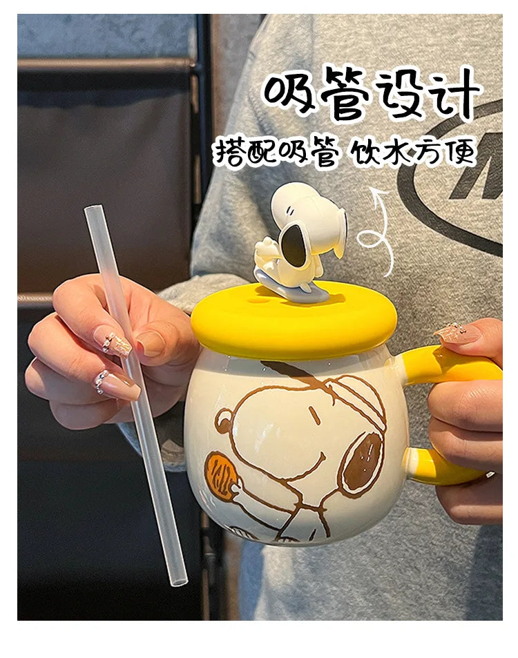 2025 New Ceramic Mug With Straw Snoopy Cup