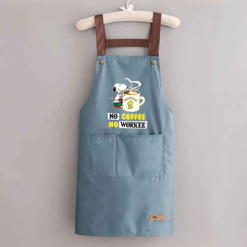 Snoopys Kitchen Apron Waterproof Ladies Men Home Apron Wipeable Oil Resistant Baking Barbecue Restaurant Cafe Aprons Kawaii Gift
