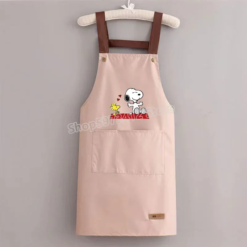 Snoopys Kitchen Apron Waterproof Ladies Men Home Apron Wipeable Oil Resistant Baking Barbecue Restaurant Cafe Aprons Kawaii Gift