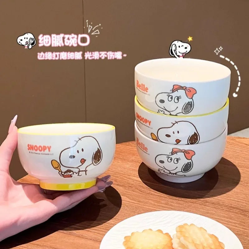 4Pcs Kawaii Snoopy Co-branded Cartoon Home Rice Bowl High Temperature Resistance Ceramic Tableware Set Gift Box Birthday Gift