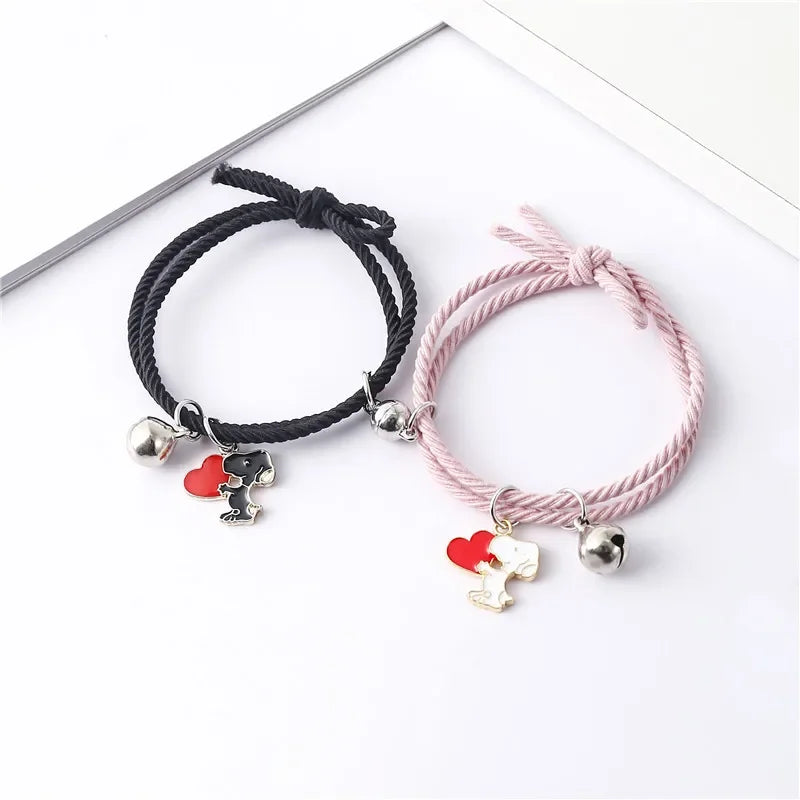 1Pair Snoopy Bracelet Couple Charm Adjustable Braided Magnetic Attraction Bracelet Cute Cartoon Friend Braid Rope Jewelry Gifts