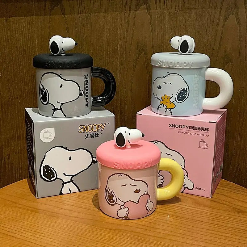 Cartoon Ceramic Coffee Mug With Lid Snoopy Cup