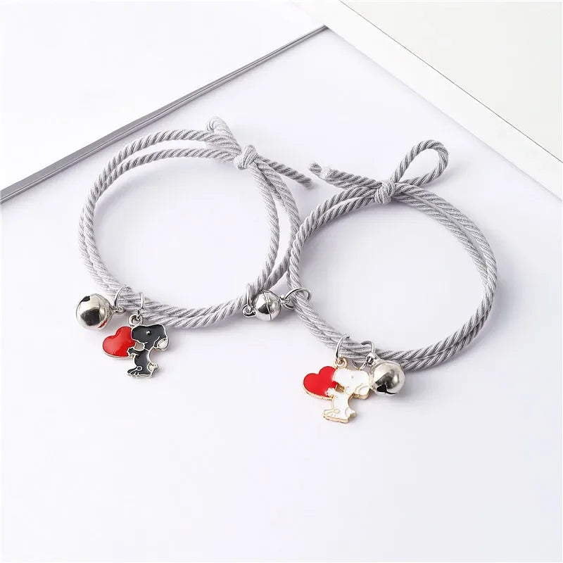 1Pair Snoopy Bracelet Couple Charm Adjustable Braided Magnetic Attraction Bracelet Cute Cartoon Friend Braid Rope Jewelry Gifts