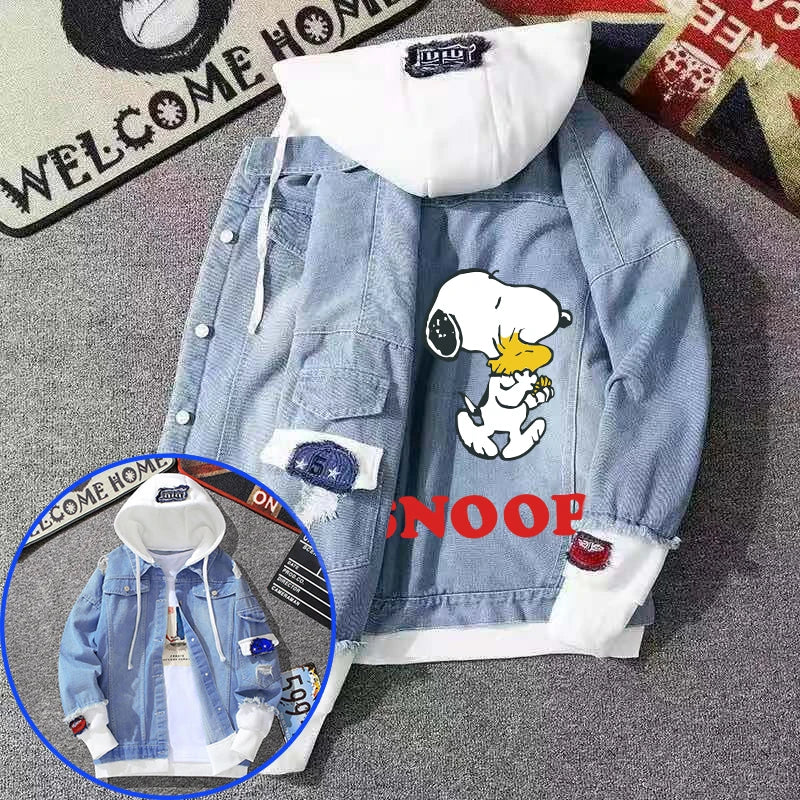 Denim Hooded Jacket Drawstring Retro Jean Snoopy Hoodie