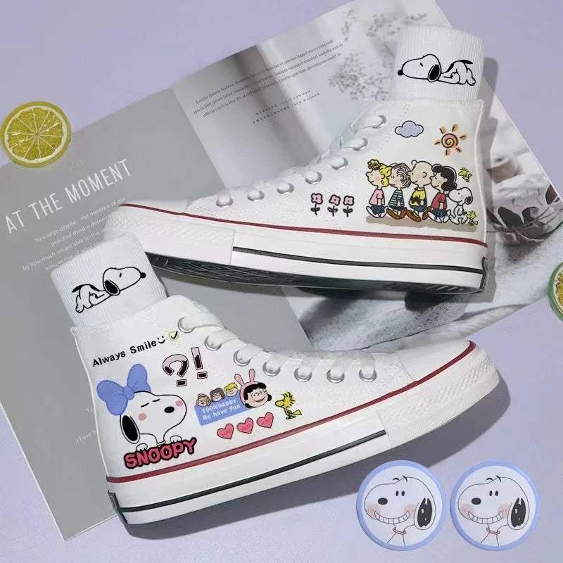Student White Canvas Sneakers For Women Snoopy Shoes