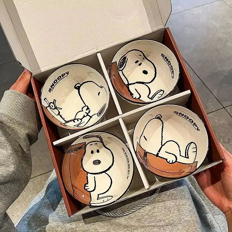 Snoopy New Cute Tableware Ceramic Bowl Particularly Beautiful And High-Value Kawaii Set Bowl Anime Cartoon Household Tableware