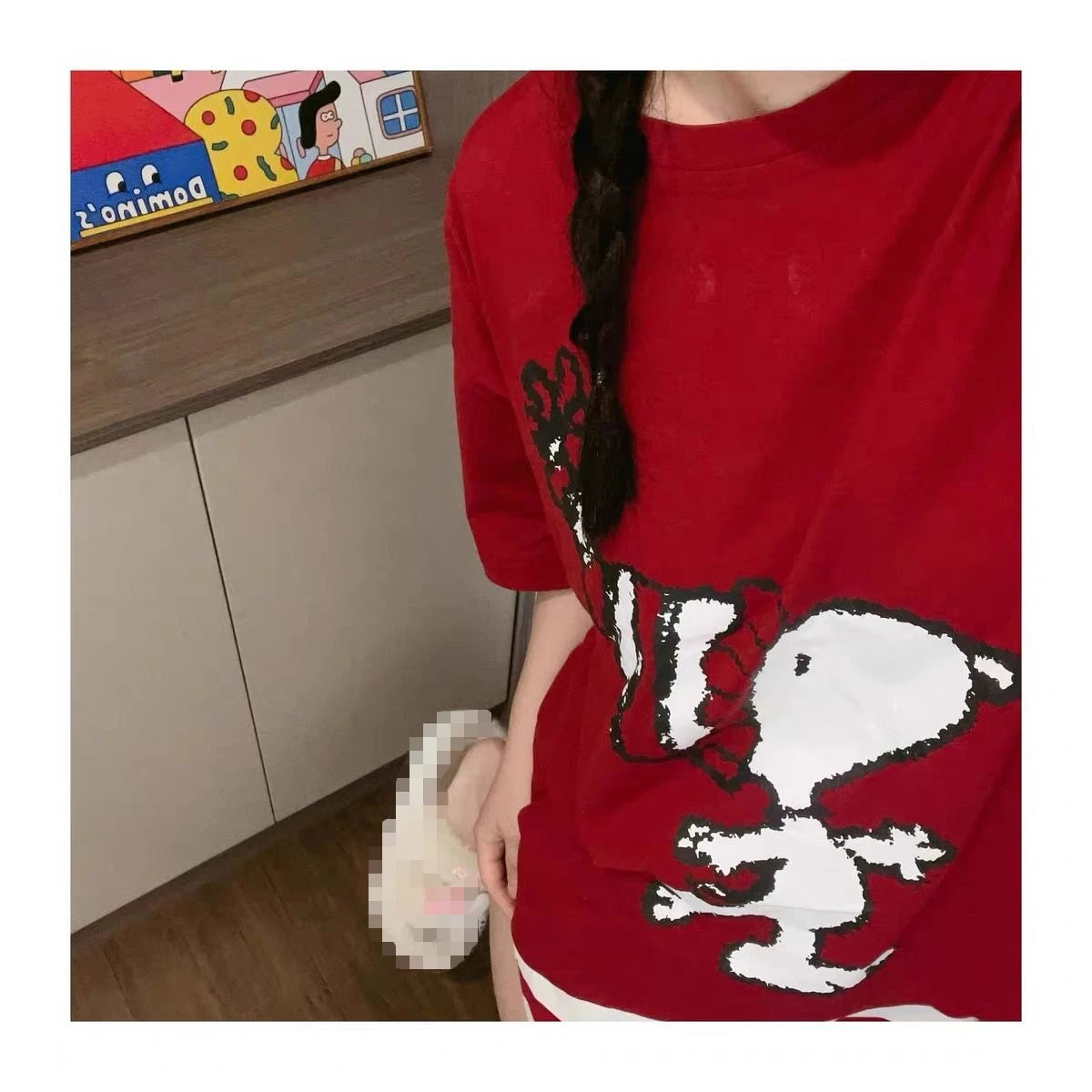 Red Cotton Pajamas For Women Short Sleeve Snoopy Pyjama