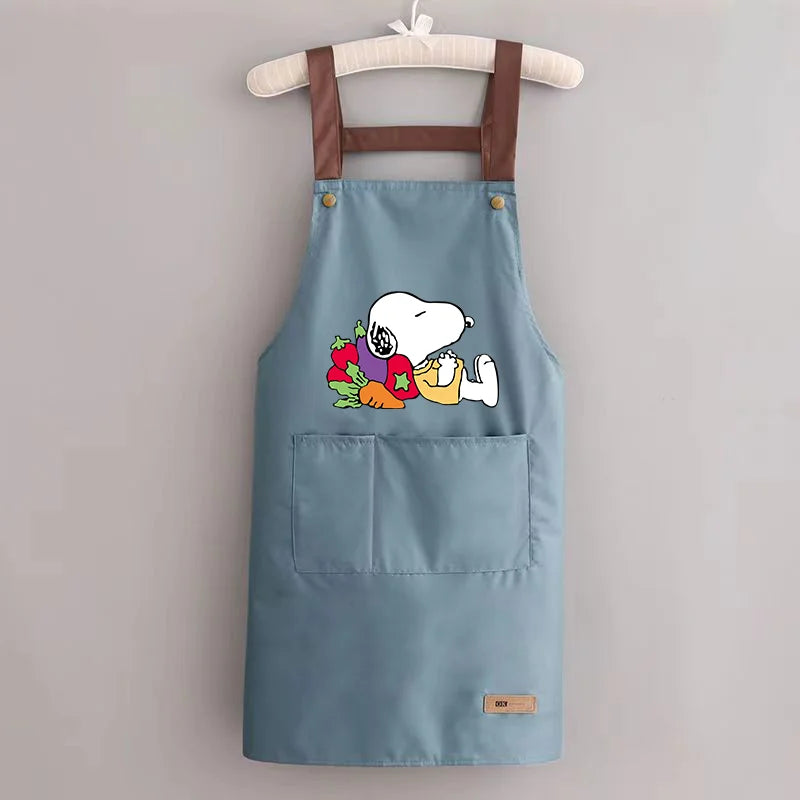 Snoopys Kitchen Apron Waterproof Ladies Men Home Apron Wipeable Oil Resistant Baking Barbecue Restaurant Cafe Aprons Kawaii Gift
