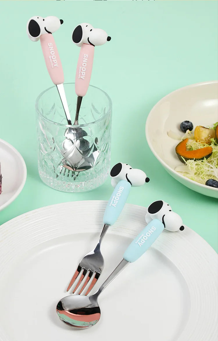 Anime Snoopy Spoon Fork Child Cartoon Snoopy Doll Fruit Fork Spoon Suit Girl Tableware Stainless Steel Student Spoon Fork