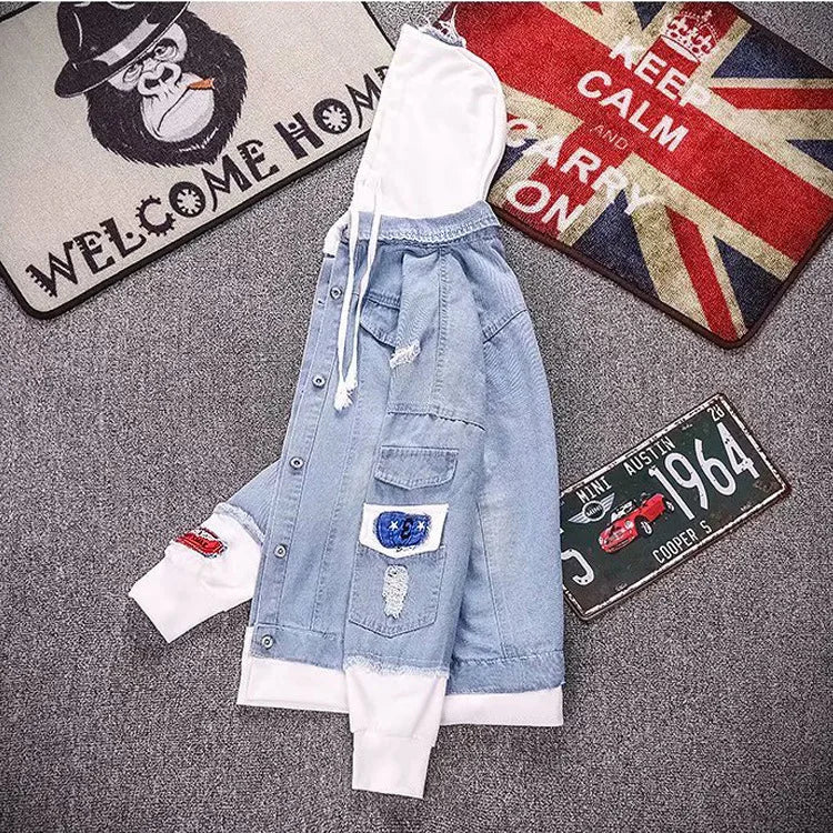 Denim Hooded Jacket Drawstring Retro Jean Snoopy Hoodie