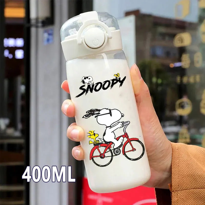 Snoopy Straw Bottles 600ml/400ML Transparent Plastic Anti Drop Water Bottle Children Students Charlie Browns Outdoor Capacity