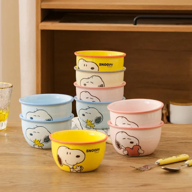 Miniso Kawaii Snoopy Authentic Ceramic 4.5-inch Tableware Bowls 4 Cartoon Large-capacity 400ml Soup Rice Bowl Gift Box