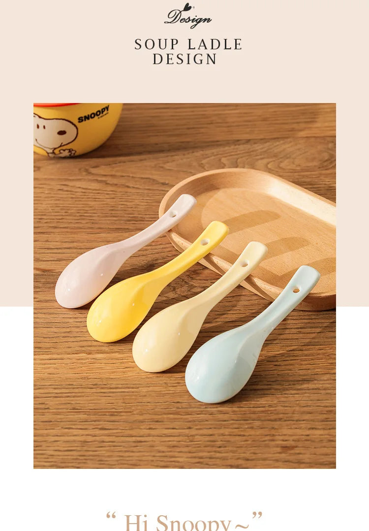 Snoopy Spoon Cartoon Ceramics Spoon Cute Child Snoopy Tableware Spoon Gift Girl Drink Porridge Spoon Hanging Hole Wholesale