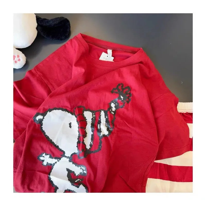 Red Cotton Pajamas For Women Short Sleeve Snoopy Pyjama
